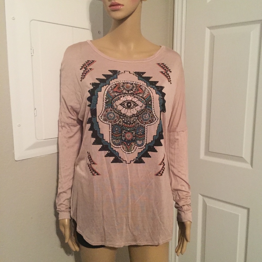 ⭐️5 STAR rated IBERIA taupe hamsa hand blouse - Picture 2 of 5